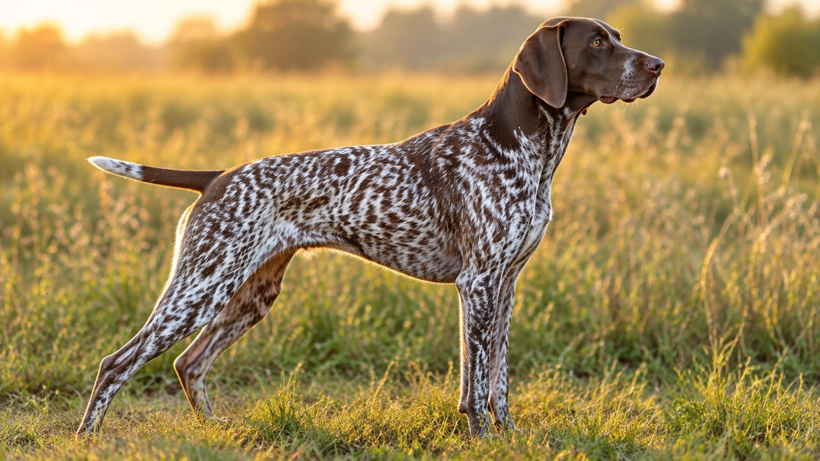 Adult German Shorthaired Pointer standing in a field